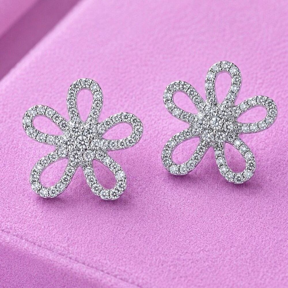 Open Petal Crystal Flower Stud Earrings